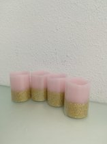 LED-Kaarsen 4 stuks - roze met gouden glitters - 6 cm hoog
