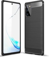 Samsung Galaxy Note 20 hoesje - Gel case geborsteld metaal en carbonlook - Zwart - GSM Hoesje - Telefoonhoesje Geschikt Voor: Samsung Galaxy Note 20