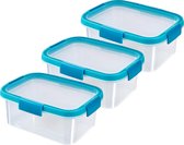 Curver Smart Fresh Vershoudbakjes met deksel - Rechthoekig - 1,2L - 3 stuks - Transparant/Blauw