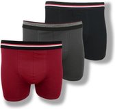 3 stuks Basic Boxershorts - Katoen - Rood-Antraciet-Zwart - Maat M