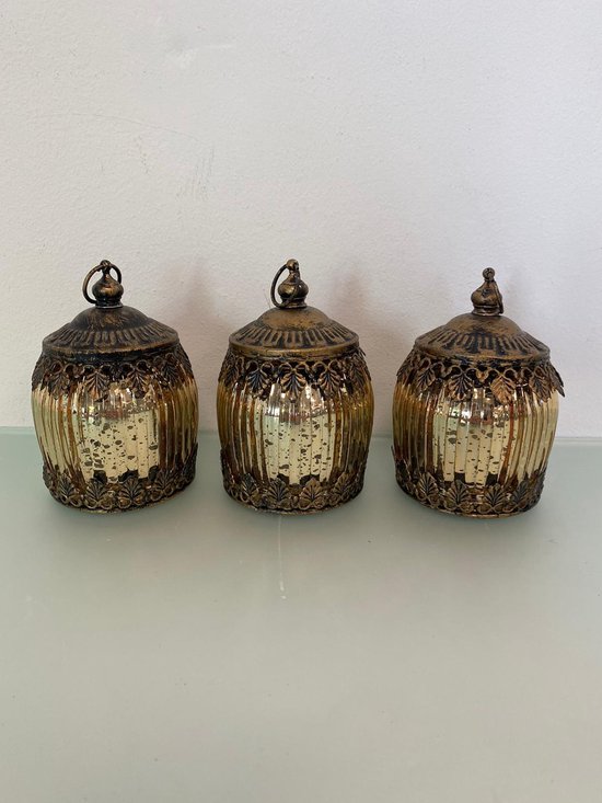 Haan Neerduwen Opvoeding Decoratieve beeldjes met led-verlichting (lantaarntjes) - set van 3 stuks  (goud/brons) | bol.com