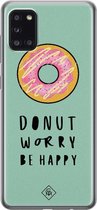 Samsung A31 hoesje siliconen - Donut worry | Samsung Galaxy A31 case | Roze | TPU backcover transparant