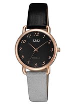 Q&Q dames horloge met zwart lederen band QC31J115