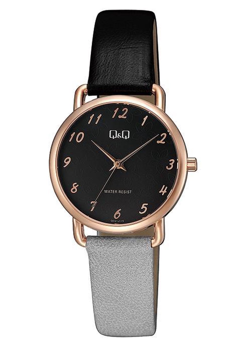 QQ dames horloge met zwart lederen band QC31J115