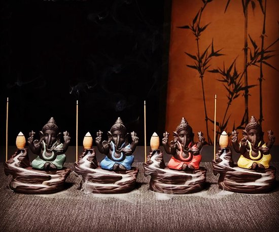 Brûle-encens / porte-encens à refoulement statue de Ganesha cascade 10.5 X10.5X7CM BRUN OR