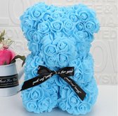 Rozen teddybeer van blauwe kunstrozen van 25cm Valentijnsdag /Moederdag /Verjaardag/ rose bear/ bloemen beer / teddy beer / Blauw