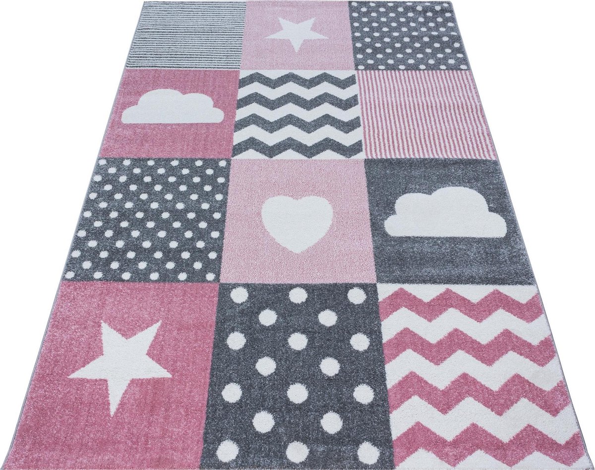 Vloerkleed kinderkamer - Patronen - roze - 160x230 cm