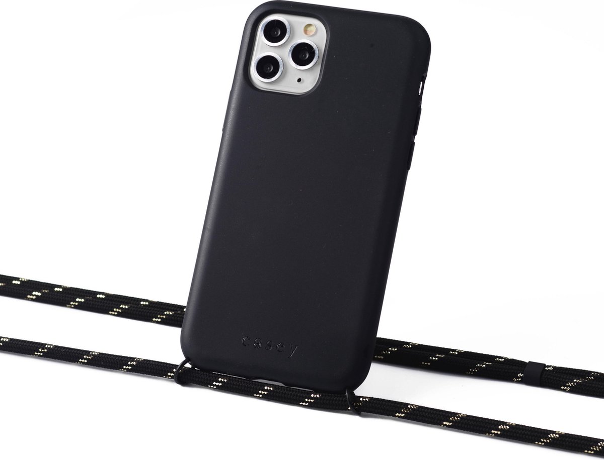 Duurzaam hoesje zwart Apple iPhone 11 Pro Max met koord black with golden stripes