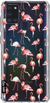 Casetastic Samsung Galaxy A21s (2020) Hoesje - Softcover Hoesje met Design - Flamingo Party Print