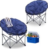 Relaxdays 2 x campingstoel papasan inklapbaar - XXL relax kampeerstoel - tuinstoel - blauw