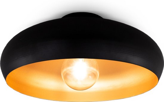 B.K.Licht -  Zwart Gouden Plafondlamp - industriële metalen plafonniére - retro lamp - Ø40 cm - met E27 fitting - excl. lichtbron