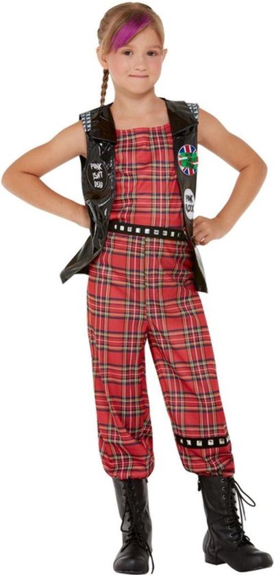 Smiffy's - Punk & Rock Kostuum - 90s Rocken Als Een Punker - Meisje - Rood, Zwart - Medium - Carnavalskleding - Verkleedkleding