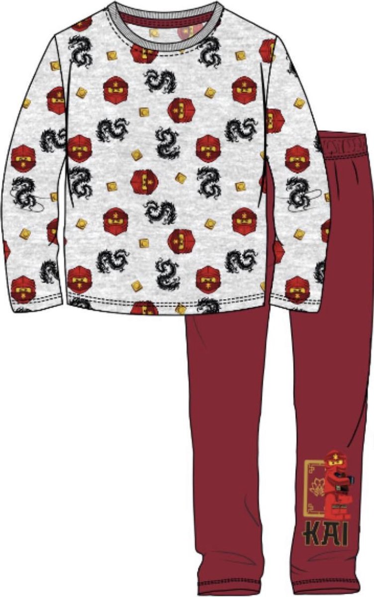 Ninjago pyjama - grijs - rood - maat 104 / 4 jaar