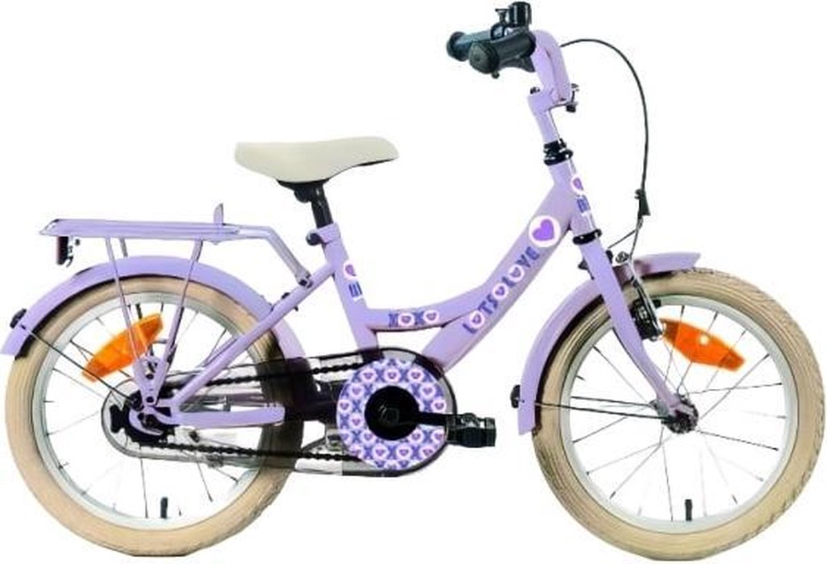 Bike Fun kinderfiets Lots of Love meisjes 16 inch Remnaaf mat lila -  GoedkopeFietsKopen