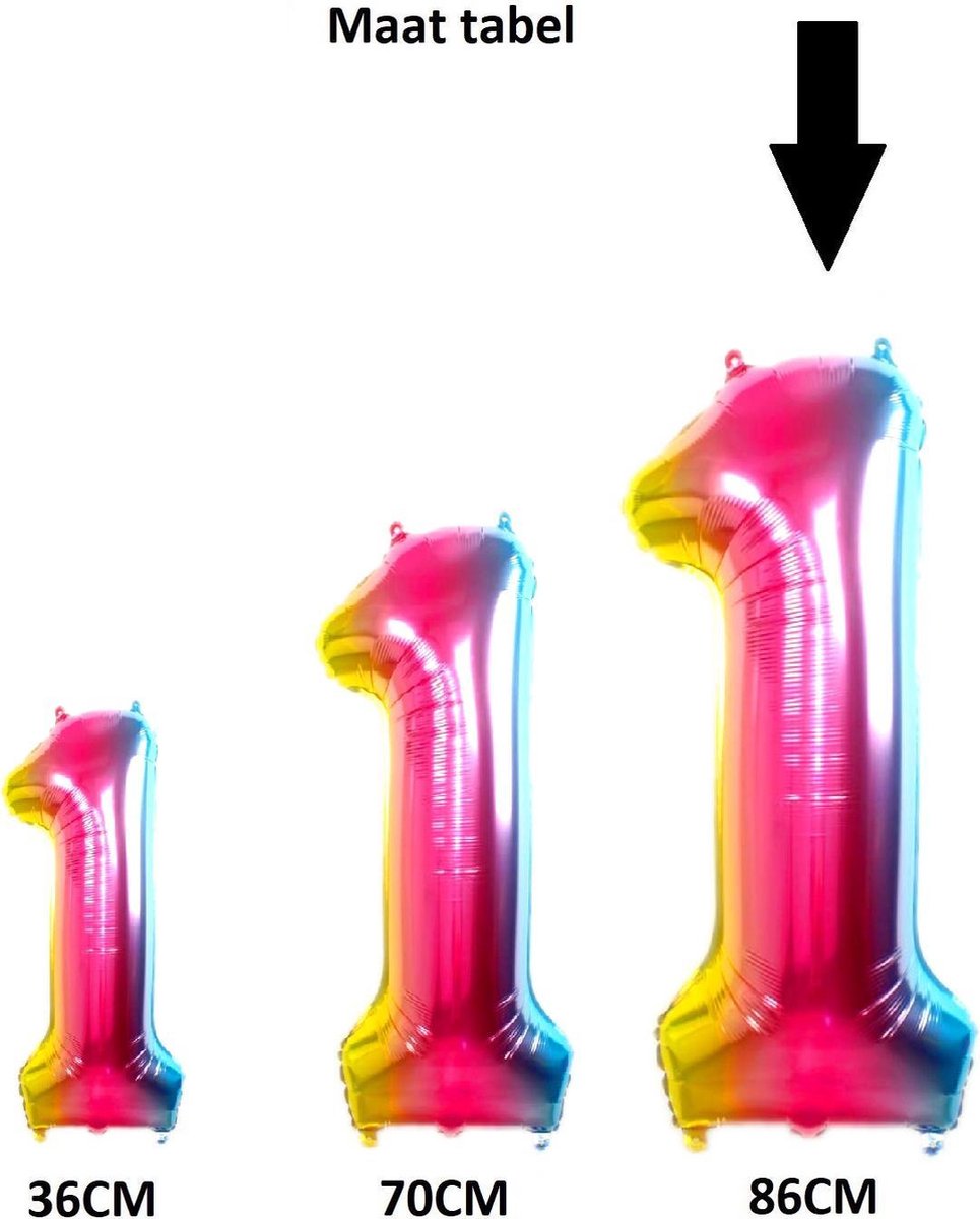 Folie Ballon Cijfer 6 Jaar Regenboog 86Cm Verjaardag Folieballon Met Rietje — afbeelding 3
