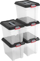 KIS Moover Opbergbox met deksel - S (18L) - 5 stuks - Transparant/Zwart