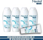 Neutral 0% Sensitive Skin Baby Bath&Wash Gel 250ml - 4 Pack + Baby Zinkzalf 100ml