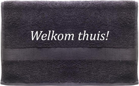 Handdoek - Welkom Thuis - 100x50cm - Grijs