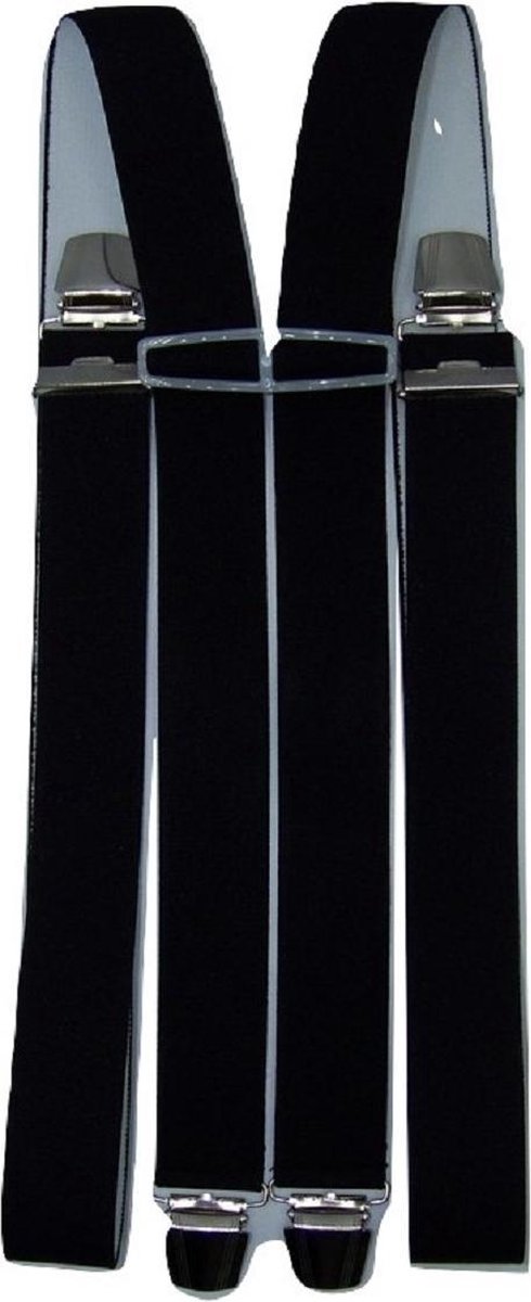 Vierpunts Zwarte bretel met brede extra sterke stevige Clips - Flores Lederwaren