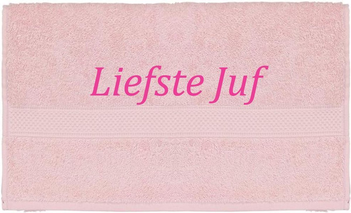 Handdoek - Liefste Juf - 100x50cm - Roze