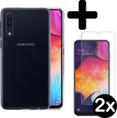 Hoesje Geschikt voor Samsung A30s Hoesje Siliconen Case Hoes Met 2x Screenprotector - Hoes Geschikt voor Samsung Galaxy A30s Hoes Cover Case - Transparant