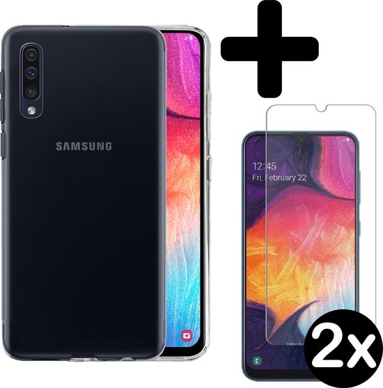Hoesje Geschikt voor Samsung A30s Hoesje Siliconen Case Hoes Met 2x Screenprotector - Hoes Geschikt voor Samsung Galaxy A30s Hoes Cover Case - Transparant