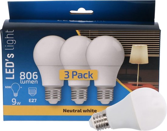 LED's Light LED lampen E27 voor dagelijks gebruik - 8.5W/60W - 3-pack | bol