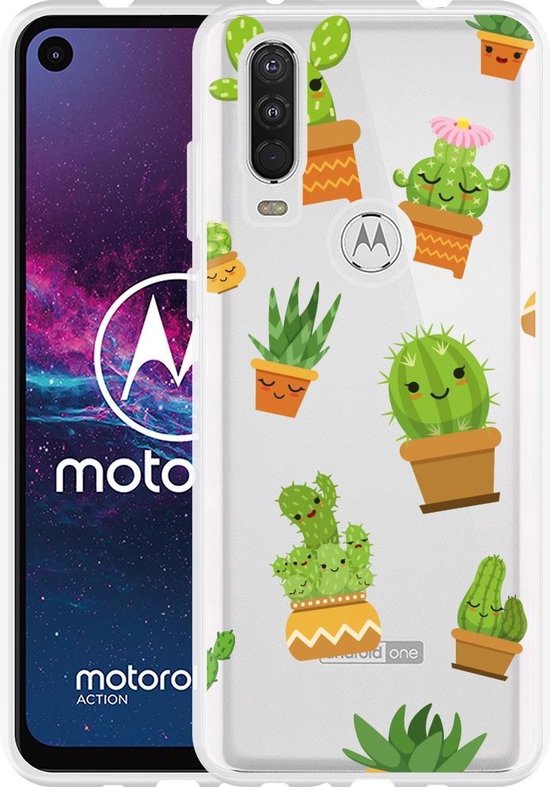 Zegenen Fantasie overstroming Motorola One Action Hoesje Happy Cactus | bol.com