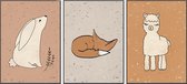 Babykamer/kinderkamer posters – Bohemian 3 stuks - 21x30 cm - Konijn, lama & vos