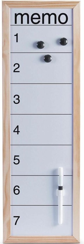 Magnetisch whiteboard/memobord met houten rand 20 x 60 cm - Kantoorbenodigdheden - Schrijf/tekenborden - Memoborden - Magnetische whiteboarden