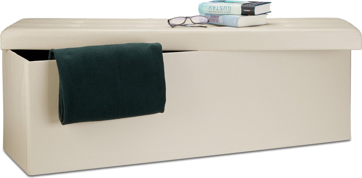 Relaxdays opbergbank, opvouwbaar, kunstleer, 2-zits, stabiel, tot 300 kg, met deksel, HBD 38 x 76 x 38 cm, groene kleur
