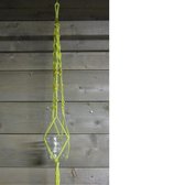 Macramé hanger met glazen potje, geel. Afm. 100 x Ø 13 cm