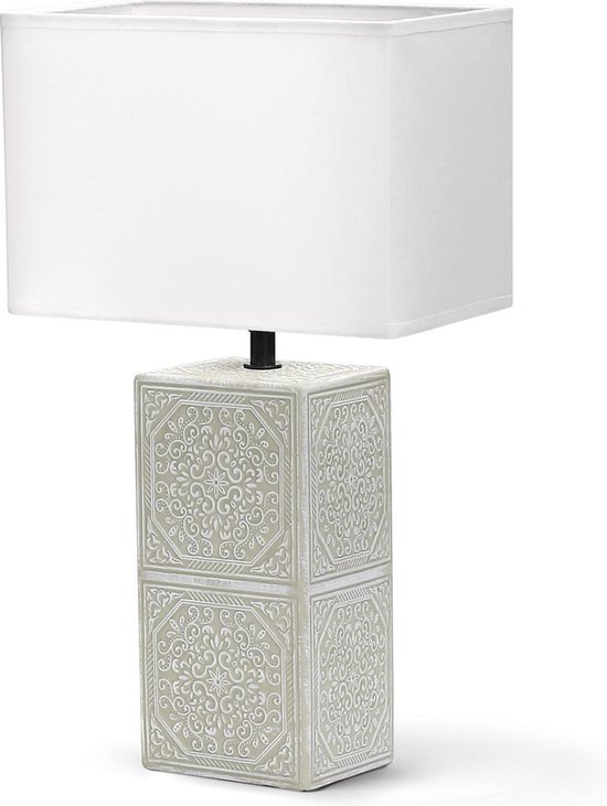 Aigostar Tafellamp 130200PUI - Keramiek - Lamp met witte kap - H39 cm
