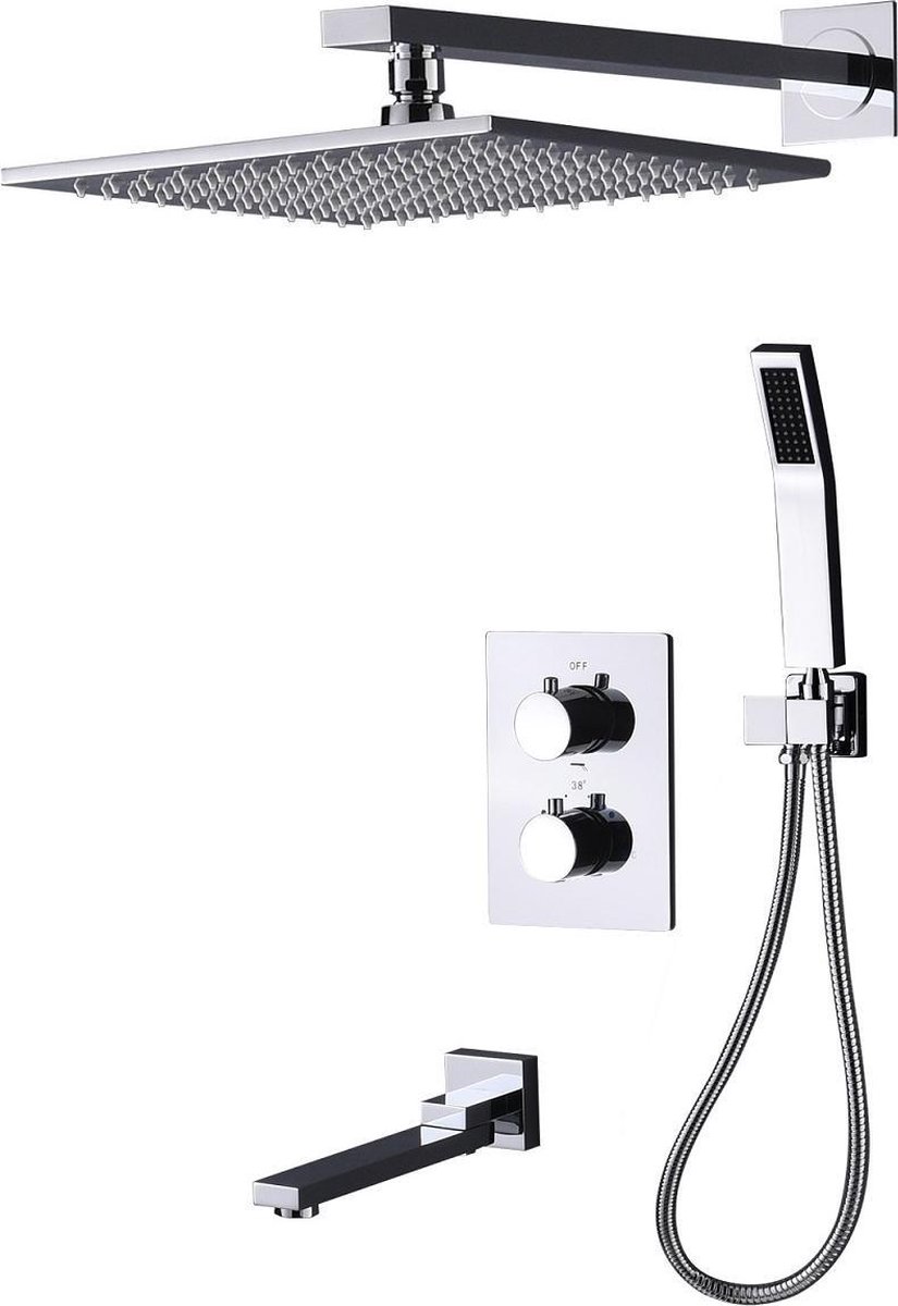 Mawialux thermostatische inbouw regendoucheset - Baduitloop - Vierkant - Yabby Chroom