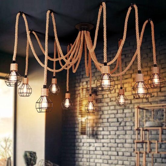 entiteit Decoratie boog Industriële lamp | touwlamp met lampenkappen WEB 8 fittingen | bol.com