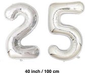 Cijfer ballonnen cijfers 25 in ZILVER van 40 INCH / 100 CM  (31269)