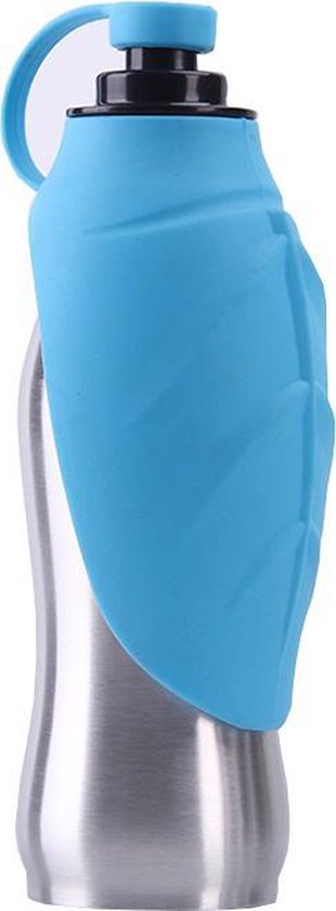 Allure Pets - Honden waterfles RVS | Draagbare Honden Drinkfles | Doseerfles voor Honden | Waterfles voor onderweg met de Auto- wandelen | Sillicone drinkgedeelte | Honden Bidon | Lek vrij | Roestvrij staal | 600ml | Blauw