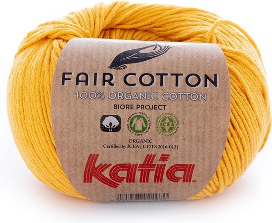 Katia Fair Cotton Geel Kleurnr. 20 - 1 bol - biologisch garen - haakkatoen  - amigurumi... | bol.com