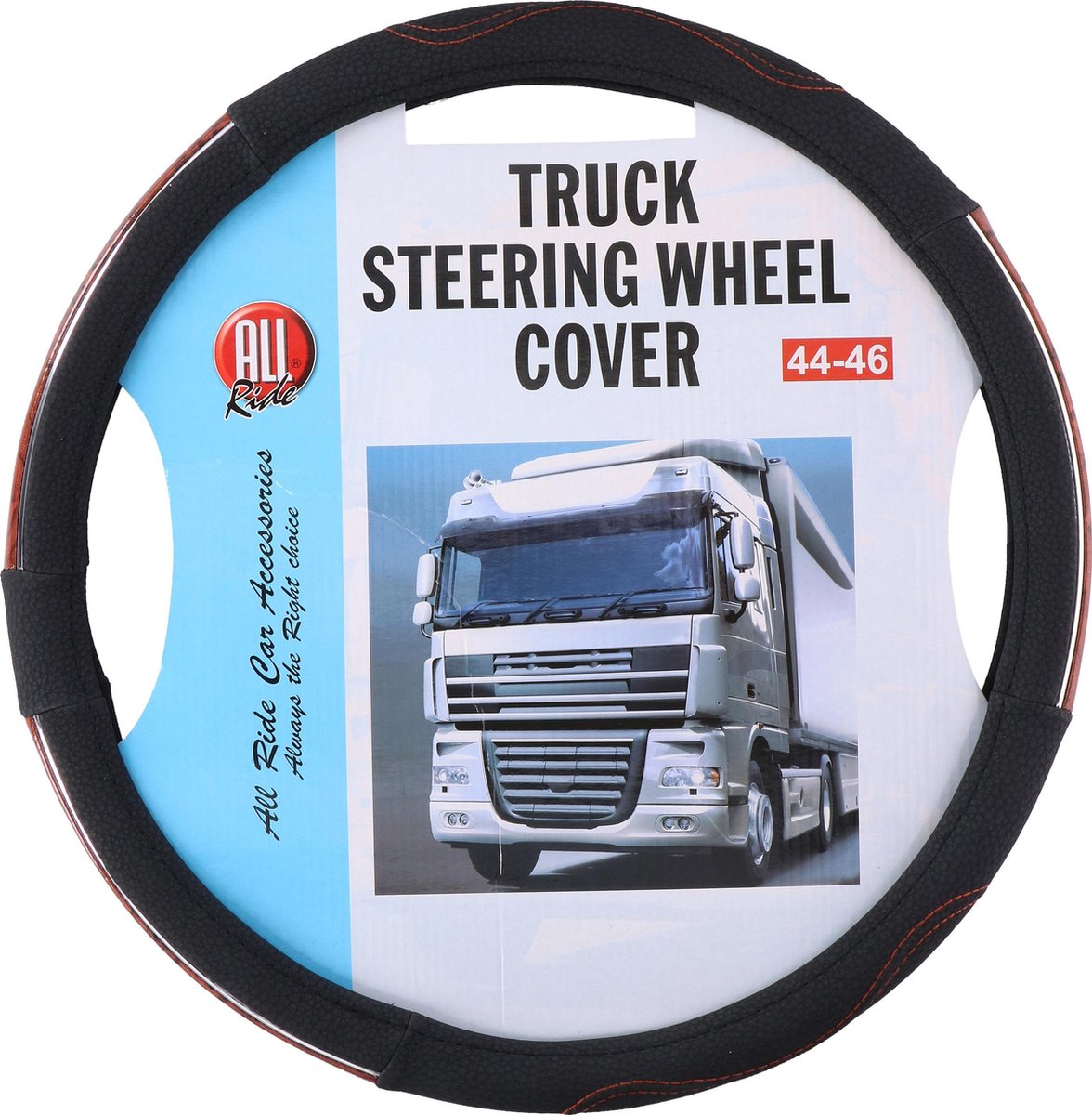 All Ride Stuurhoes Vrachtwagen - Sturen met Diameter 44-46CM - Rubber - Stijlvol Ontwerp - Makkelijk te Installeren - Zwart/Hout-Look