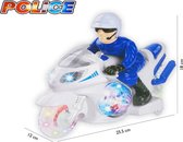 Politie motor met led flash light en politie geluiden + Led Disco spinning Ball - Police Motorcycle 25.5CM (incl. batterijen)