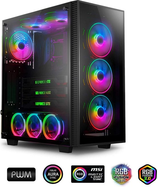 Anidees AI Crystal M - PC behuizing - RGB - Gehard glas - Zwart | bol.com