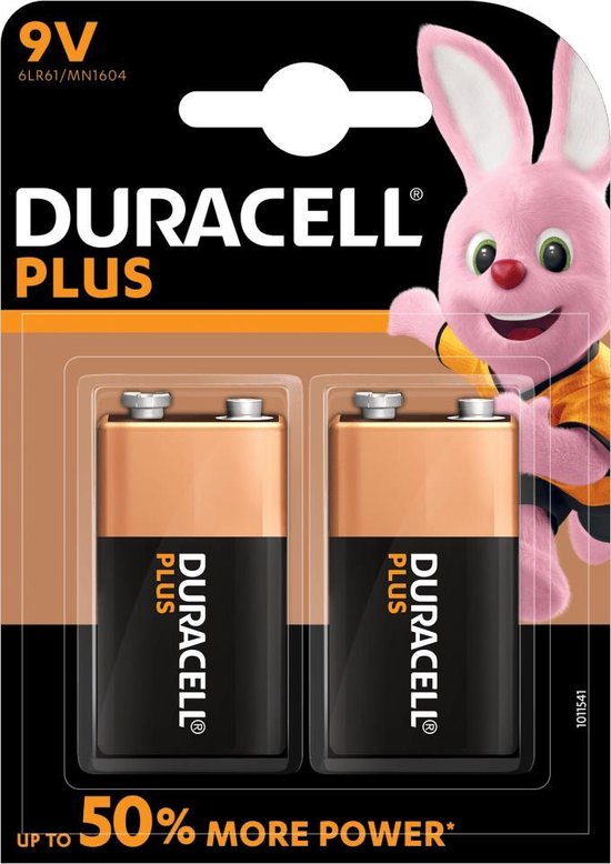 Piles alcalines Duracell Plus 9 V, paquet de 2