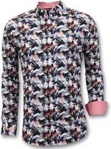 Luxe Heren Slim Fit Overhemd -  Digitale Bloemen Print - 3052 - Wit