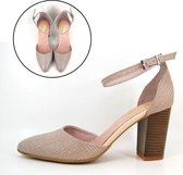 Stravers - Maat 46 Roze Pumps met Bandje en Blokhak Grote Maten