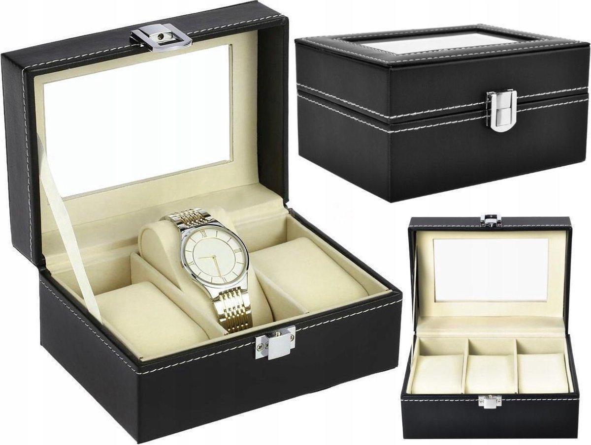 LOUZIR Luxe Horloge Box Geschikt voor 3 Horloges Zwart - Horloge opbergdoos - Horloge doos