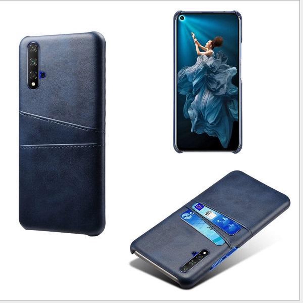 Back Cover met Opbergvakjes + Gehard Glas Screenprotector voor Honor 20_ Blauw