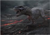 Dinosaurus T-Rex vulkanisch einde der aarde - Foto op Forex - 70 x 50 cm (B2)