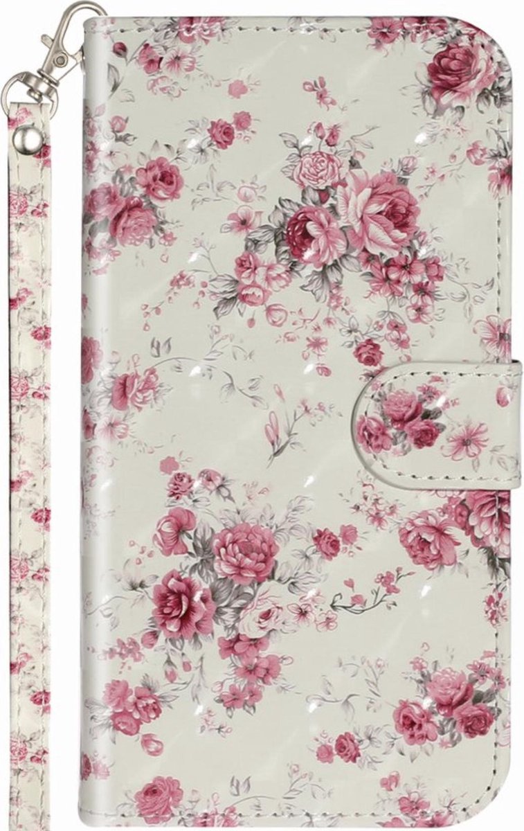 Geschikt voor Apple iPhone 11 Bookcase - Roze / Wit - Bloemen - Portemonnee Hoesje - Pasjeshouder