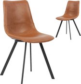 Set van 2 design stoelen 84 cm PU en metaal  cognac et zwart