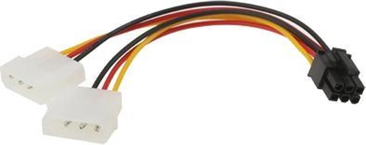 Let op type!! 6 Pin mannetje naar 2 x 4 Pin vrouwtje Power kabel Lengte: 17.5cm